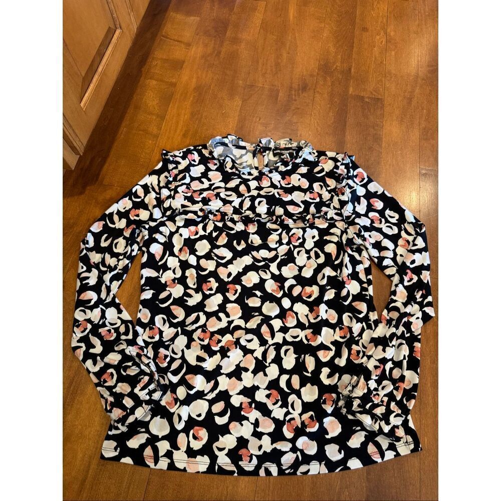 Karl Lagerfeld Paris Abstract Print Long Sleeve Blouse – Size Small